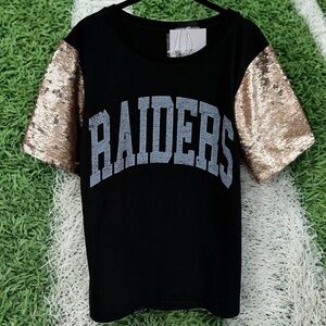 NEW Gameday Couture Raiders Two Sided Sequined Sleeve Tee Size S